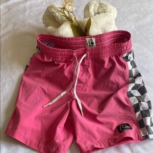 Quiksilver Pink and Black Checkered Athletic Shorts